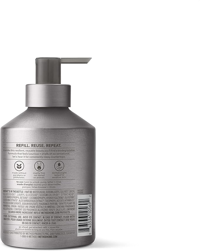 Method Gel Hand Soap, Violet + Lavender, Reusable Silver Aluminum Bottle, Biodegradable Formula, 12 oz (Pack of 3)