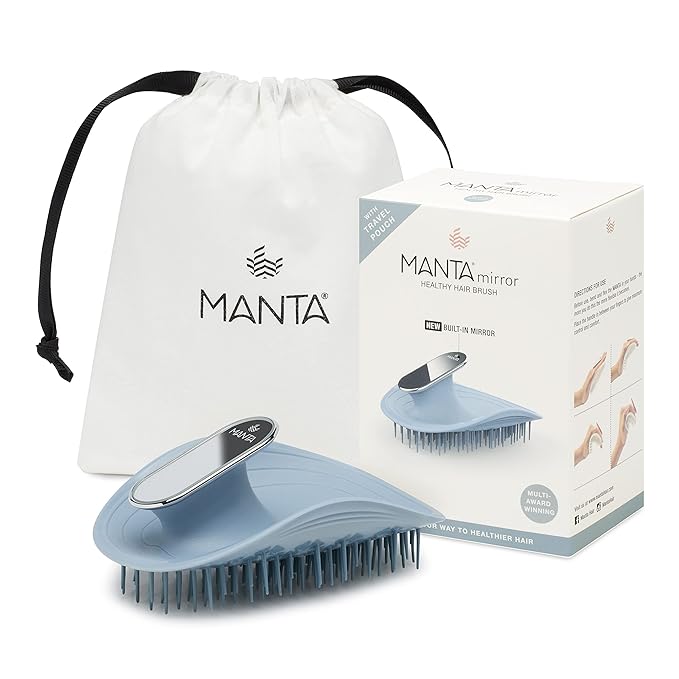 Manta Mirror Anti-Breakage Hairbrush – Travel Brush for Women, Gentle Wet & Dry Detangling Brush with Scalp Massager, Blue