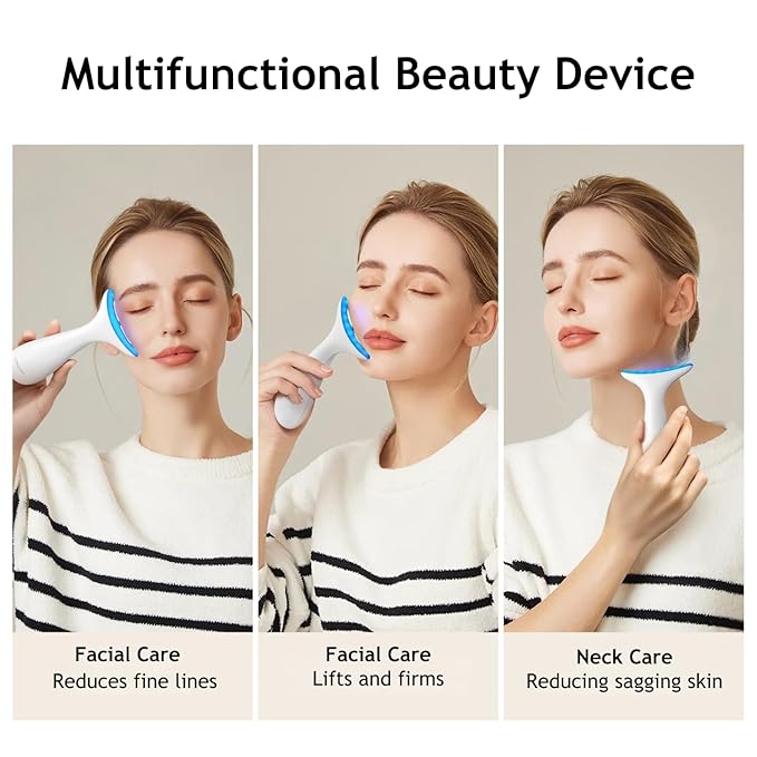 Facial and Neck Massager for Face, Neck - Skin Lifting & Firming - Wrinkle & Dark Circle Reducer - at Home Skin Care Face Sculpting Tool and Neck Massager-White