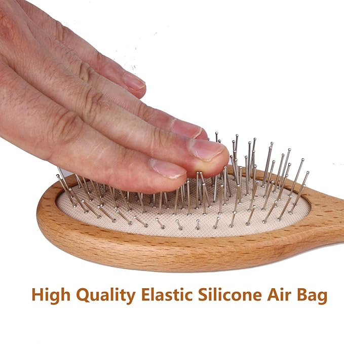 Hair Brush, Wooden Hairbrush with Metal Bristles, Stimulates Scalp for Hair Growth, Gift for Mother's & Father's & Friends, All Hair Types