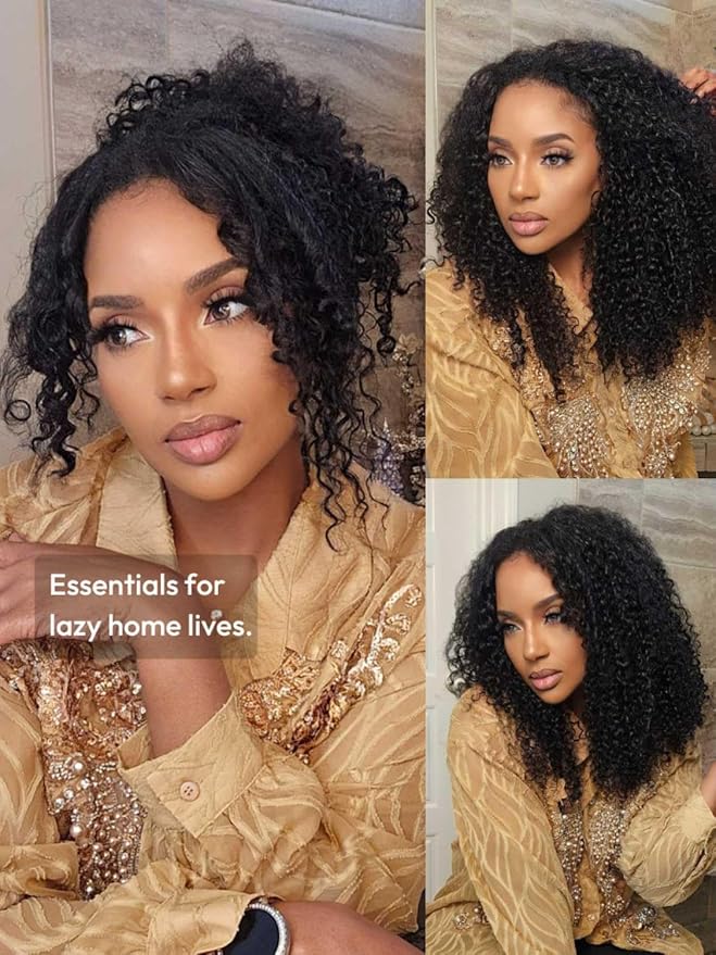 Beauty Forever V Part Wig Human Hair Curly EasiContour Vpart Wigs No Leave Out Glueless Upgraded U Part Wigs for Women Clip In Half Wig None Lace Front Wigs Natural Color 150% Density 24inch