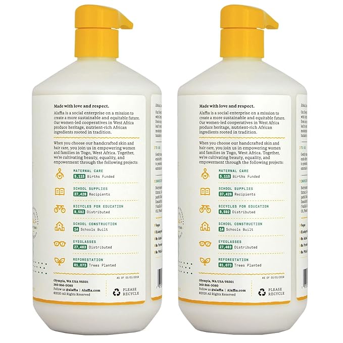 Alaffia EveryDay Shea Conditioner, Moisturizes, Restores and Protects, Made with Fair Trade Shea Butter, Cruelty Free, No Parabens, Vegan, Vanilla Mint, 2 Pack, 32 Fl Oz Ea