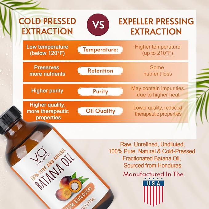 Batana Oil For Hair Growth - 100% Raw Oil From Honduras - Glass Bottle - Rich In Essential Nutrients - For Strong & Shiny Hair - 8 FlOz