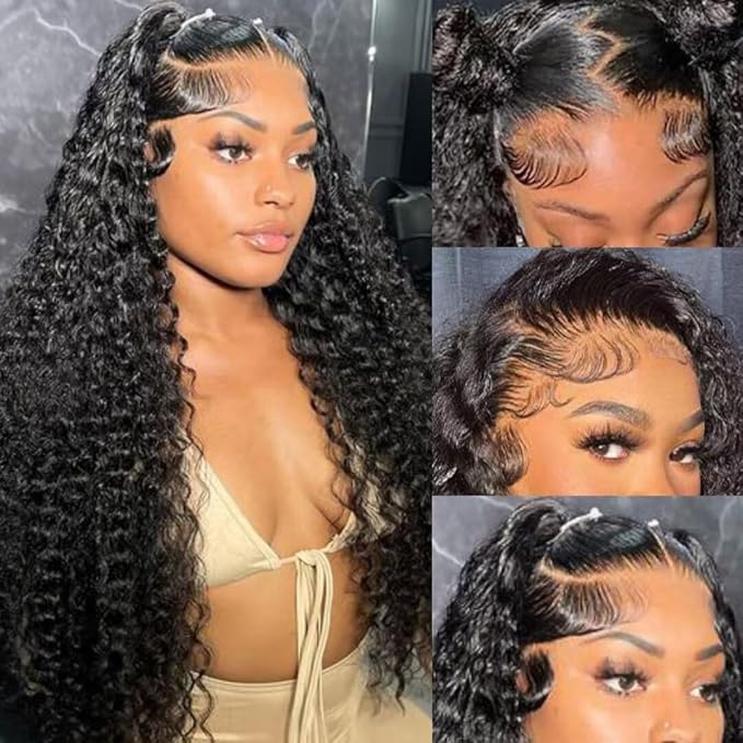 13x6 Deep Wave Lace Front Wigs Human Hair HD Lace Front Wigs Human Hair for Women Curly Human Hair Wig Pre Plucked with Baby Hair 180% Water Wave Lace Front Wigs for Black Women 26 Inch