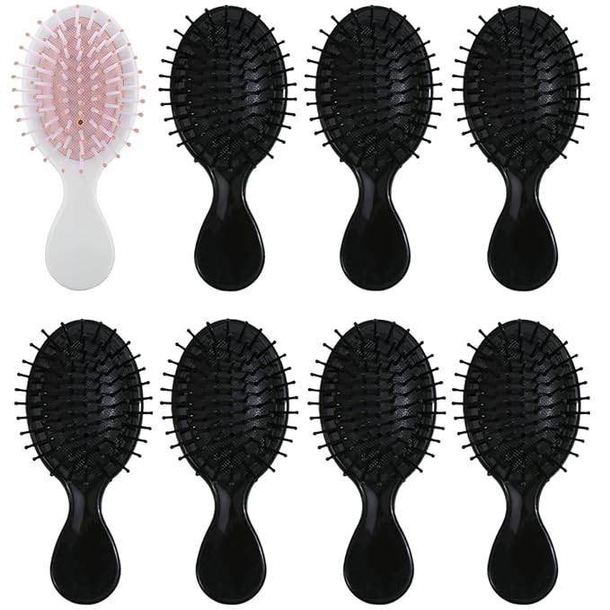 Bridesmaid Proposal Gifts 8 Pieces Mini Travel Hair Brush, White&Black, for Wedding Party Favors
