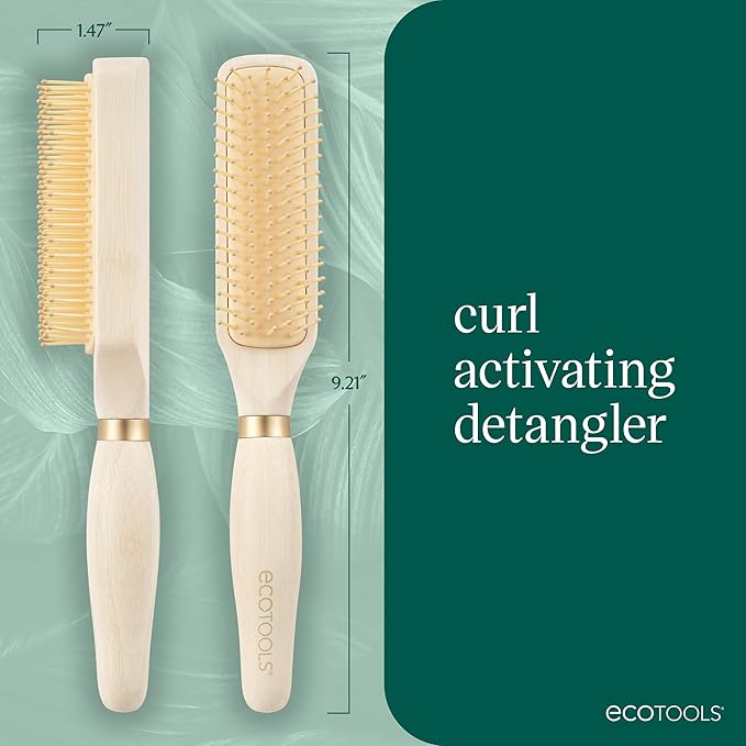 EcoTools Curl Activating Detangler Hairbrush, Gently Detangle Wet Hair, Style, Define, & Enhance Curly & Wavy Hair, Less Hair Breakage & Fall Out, Renewable Bamboo, Vegan & Cruelty-Free, 1 Count