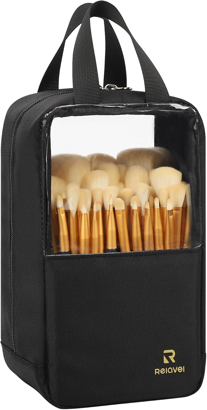MONSTINA Makeup Brush Organizer Bag,Large Capacity Portable Stand-Up Makeup Brush Holder,Professional Artist Makeup Brush Sets Case Dust-proof TPU Transparent Clear