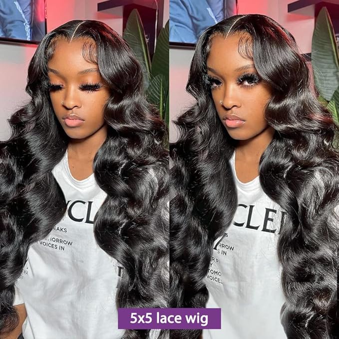 5x5 HD Lace Closure Wigs Pre Plucked Beginners Body Wave Lace Front Wigs 180% Density (Body Wave Wig, 28 Inch)