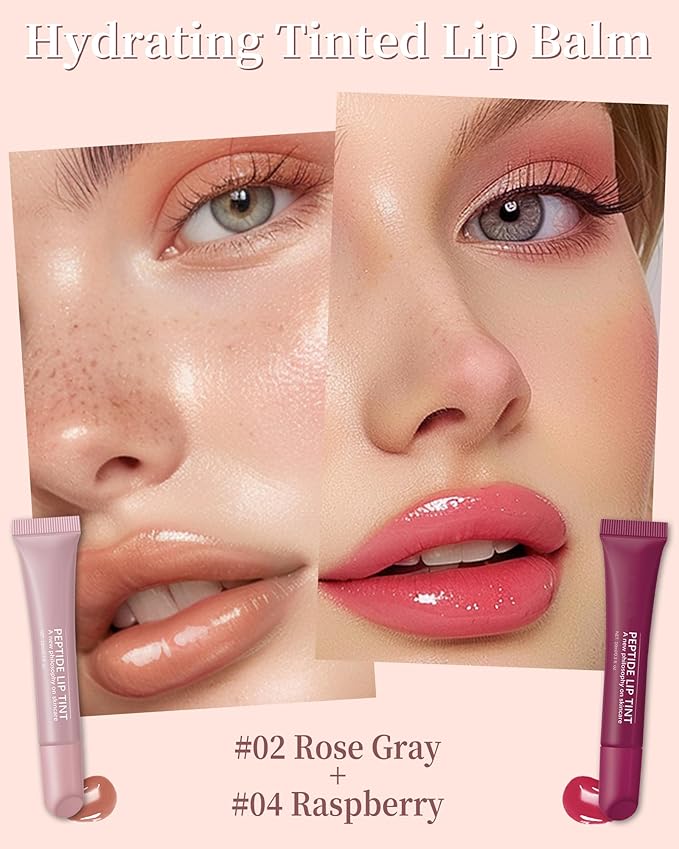 Tinted Lip Balm-2Pcs Rose-Gray Raspberry Peptide Hydrating Lip