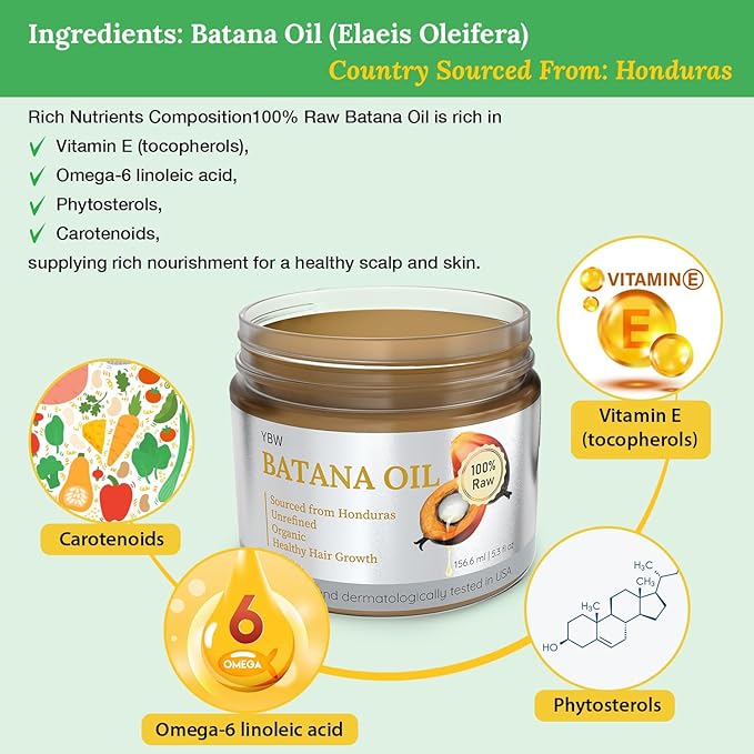 Dr. Sebi 100% Natural, Unrefined and Organic Batana Oil from Honduras for Hair Growth - Enhances Hair Thickness, Prevents Loss for Men & Women