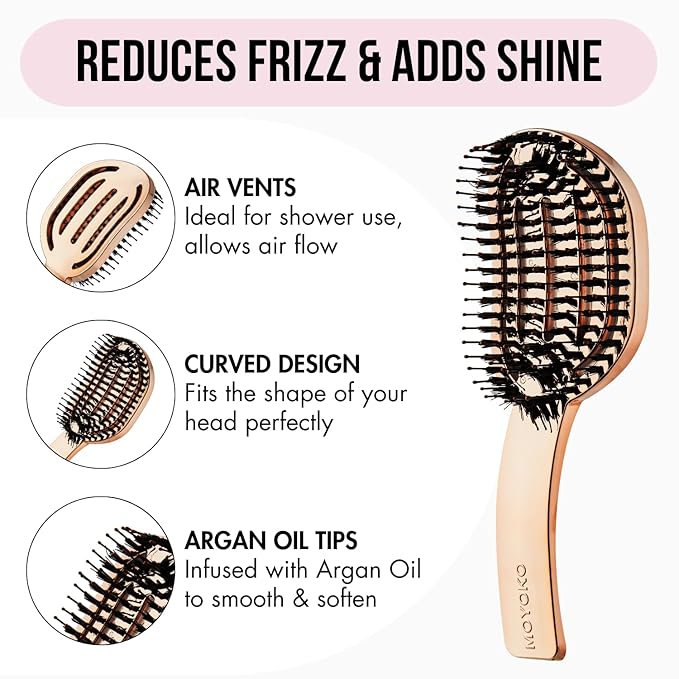 MOYOKO Detangling Brush for Fine, Wavy, Straight, Curly, and Thick Hair - Vented No-Pull Detangler (Rose Gold Chrome)