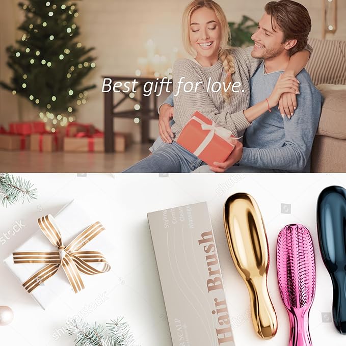 AJXX Scalp Massage Hairbrush - UNbrush Detangling Brush, Wet Hair Brush and Dry Hair Brush, with Super Soft Flexible Bristles for All Hair Types, Painless - Ergonomic Design for Men and Women (Gold)