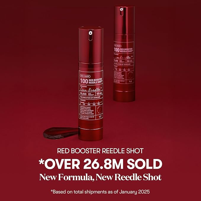 VT COSMETICS Red Booster Reedle Shot 100, Microneedling Serum with Dragon’s Blood, Exosome, Soothing Relief Serum for Irritated, and Sun-Stressed Skin & Hair, Korean Skincare 1.69 fl oz (50ml)