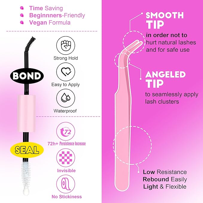 Pawotence Lash Extension Kit DIY 280pcs Lash Clusters Eyelash Extension Kit, 9-16mm 30D 40D Individual Lashes Kit with Lash Bond and Seal, Lash Tweezers for Self Use (30D&40D, 0.07D, 9-16mm, Kit)