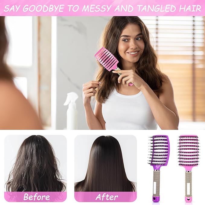 Wet Hair Detangling Brush for Blow Drying,Hair Detangler Brush for Women and Kids ,Boar Bristle Hair Brushes for Women Detangler 1 PACK(PINK)