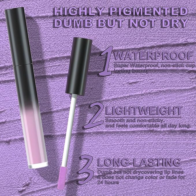 AMY'S DIARY Pink Purple Matte Plum Liquid Lipstick 5Pcs Sets,24-hour Lipstick Light Red Plum Red Lip Stain 24 Smudge Waterproof Matte Lipstick Lip Stain Gloss Long Lasting for Girl (Set01)
