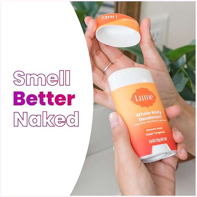 Lume Whole Body Deodorant - Smooth Solid Stick - 72 Hour Odor Control - Aluminum Free, Baking Soda Free and Skin Loving - 2.6 Ounce (Pack of 3) (Clean Tangerine)