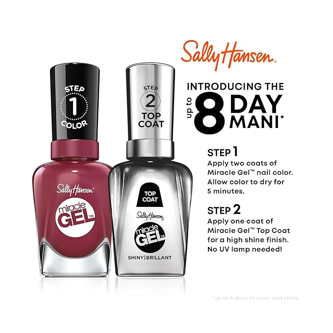 Sally Hansen Miracle Gel™, Proper Prose, Long Lasting, Gel-Like Formula, No UV Lamp Needed, Red Nail Polish