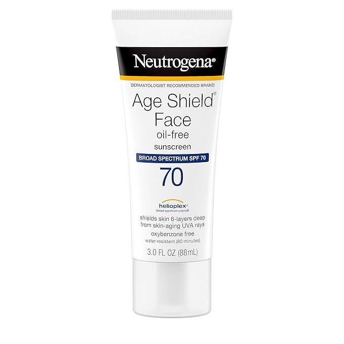 Neutrogena Age Shield Face Oil-Free Sunscreen Lotion with Broad Spectrum SPF 70, Non-Comedogenic Moisturizing Sunscreen to Help Prevent Signs of Aging, PABA-Free, 3 fl. oz (Pack of 3)