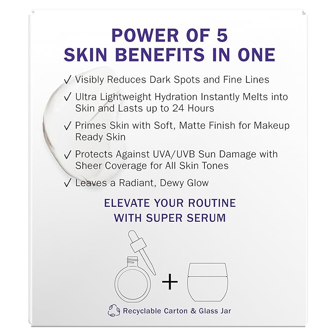 Olay Super Cream with Sunscreen SPF 30, 1.7 oz, Ultra Lightweight Face Moisturizer - Vitamin C & E, Hyaluronic Acid, Niacinamide, Collagen Peptide - Hydrate, Smooth, Brighten, Firm, and Protect