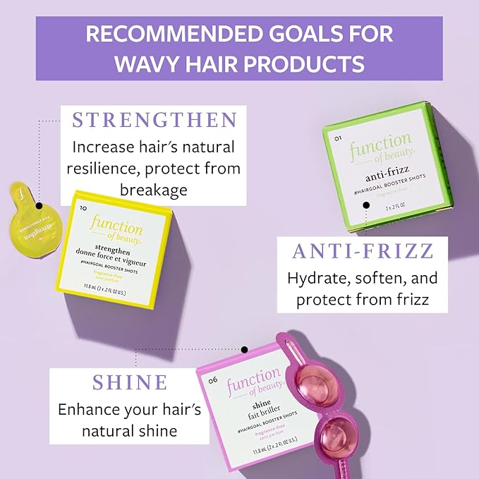 Function of Beauty Wavy Hair Add-In Booster Treatment Bundle – Hair Goals Include Anti-Frizz, Strengthen & Shine #HairGoal Boosters