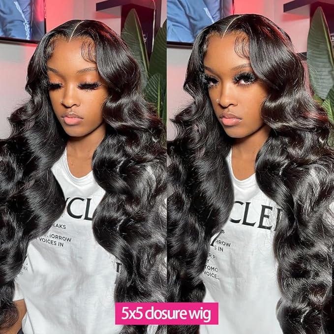 Body Wave Lace Front Wigs Human Hair 5x5 HD Lace Closure Wigs Human Hair Pre Plucked 180% Density Glueless Wigs For Black Women Human Hair (5x5 Lace Closure Wig,14 Inch)