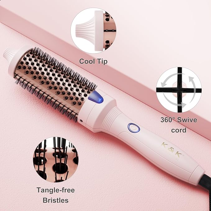 K&K 1.25 Inch Heated Curling Brush with Ceramic Tourmaline Ionic Technology - Volumizing Hot Brush for Root Volume & Loose Curls