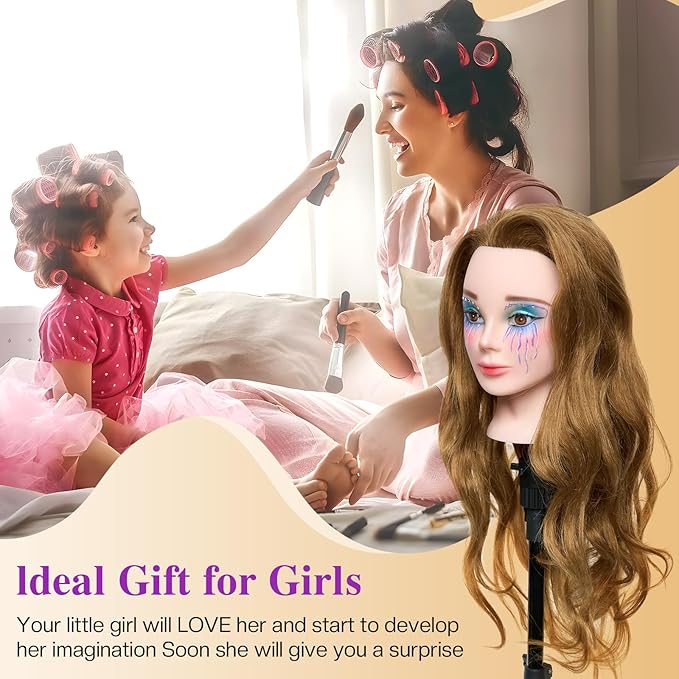 Neverland Beauty Mannequin Head with 80% Real Human Hair with Tripod Stand, 26 Inch Makeup Hairdressing Training Head Braiding Mannequin Head Manikin Styling Head Cosmetology Practice Doll Head