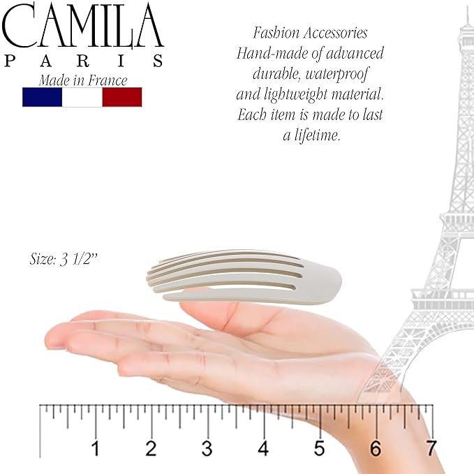 Camila Paris CP3404 French Hair Side Comb Rounded, White Pearl, Handmade French Twist Hair Combs, Strong Hold Hair Clips for Women Bun Chignon, No Slip Styling Girls Hair Accessories Made in France