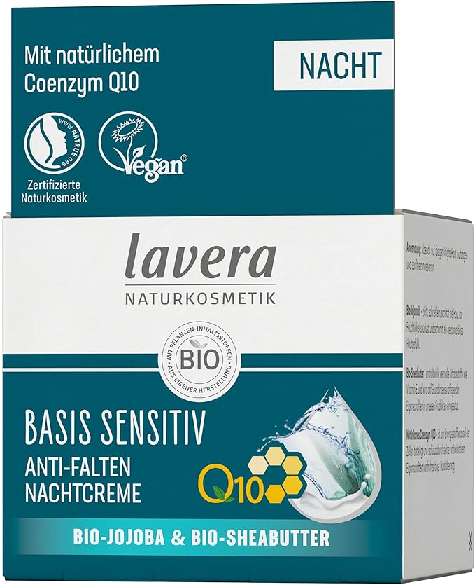 lavera Anti-Aging Night Cream with innovative natural composition of coenzyme Q10, jojoba oil & shea butter to fight wrinkles, fine lines & signs of skin aging while you sleep – 1.7 Oz
