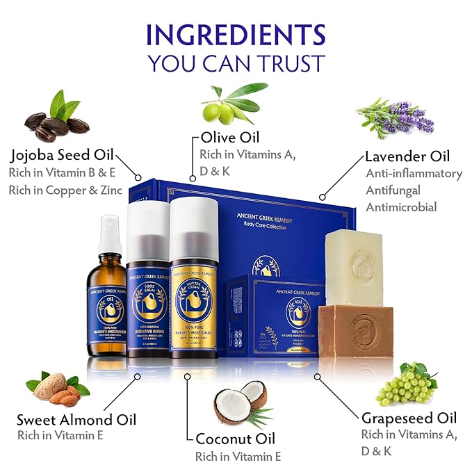 Organic Skin Care Gift Set, Spa Gifts for Women and Men - Lavender Scented Bath and Body Gift Basket with Body oil, Facial Cream, Foot Lotion and 2 Soap Bars with Soap Holder