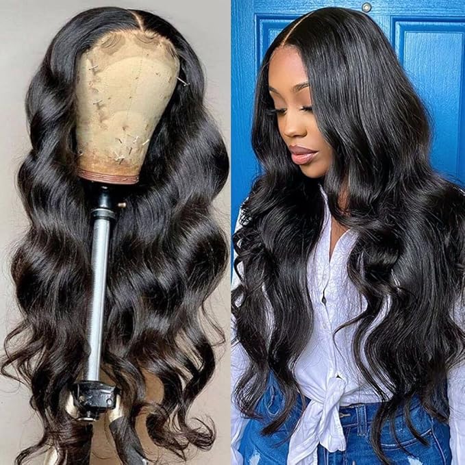 5x5 HD Lace Closure Wigs Human Hair Body Wave 5x5 Transparent Lace Front Wig for Women 150 density Lace Closure Wig Pre Plucked with Baby Hair Soft and Smooth Natural Black Color 16inch
