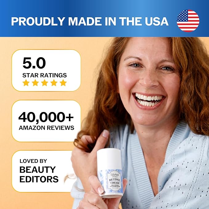 LilyAna Naturals Retinol Cream - Anti-Aging Moisturizer for Face & Neck, Made in USA, Wrinkle Reduction - 1.7oz, 2 Pack