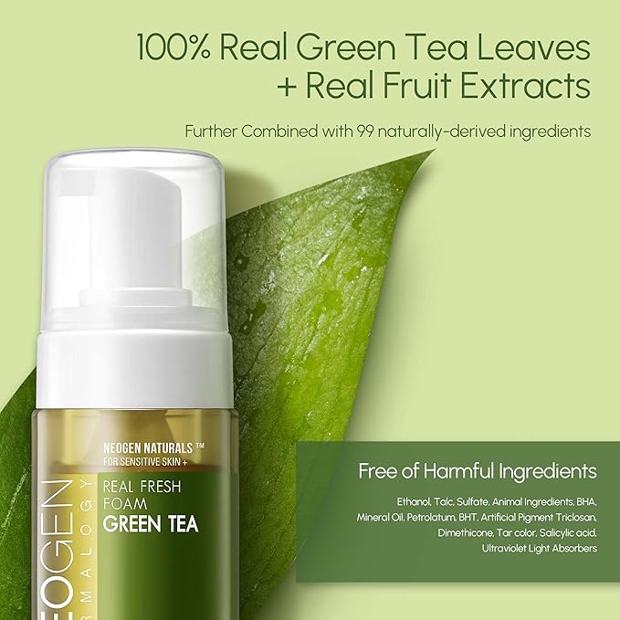 DERMALOGY by NEOGENLAB Real Fresh Foam Cleanser, Green Tea, 5.6 Fl Oz (Pack of 2)