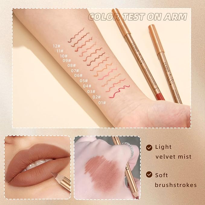 12PCS Matte Lip Liner Set,Waterproof Lipstick Liner Slim,High Slim,High