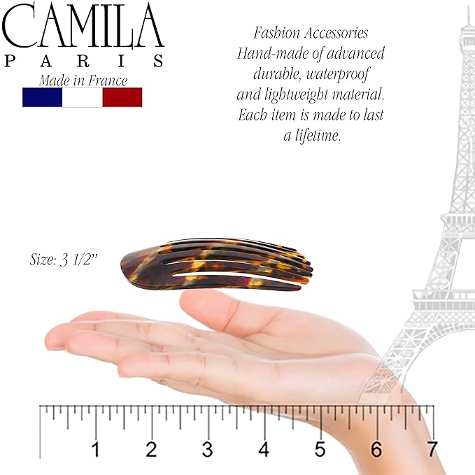 Camila Paris CP3400 French Hair Side Comb Rounded, Purple Gold, Handmade French Twist Hair Combs, Strong Hold Hair Clips for Women Bun Chignon, No Slip Styling Girls Hair Accessories Made in France