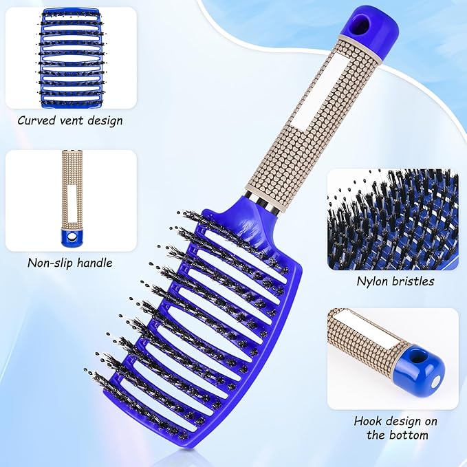 Wet Hair Detangling Brush for Blow Drying,Hair Detangler Brush for Women and Kids ,Boar Bristle Hair Brushes 2 PACK(BLUE+PURPLE)