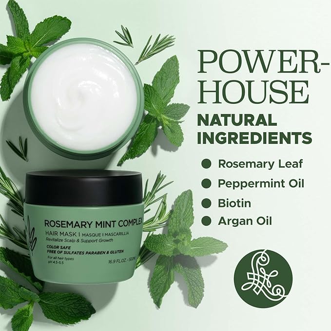 Luseta Rosemary Mint Hair Mask for Dry Damaged Hair Strengthening Hair Treatment for Thinning Hair Deep Nourishment for Split Ends, and Breakage Color Safe for All Hair Type 16.9oz