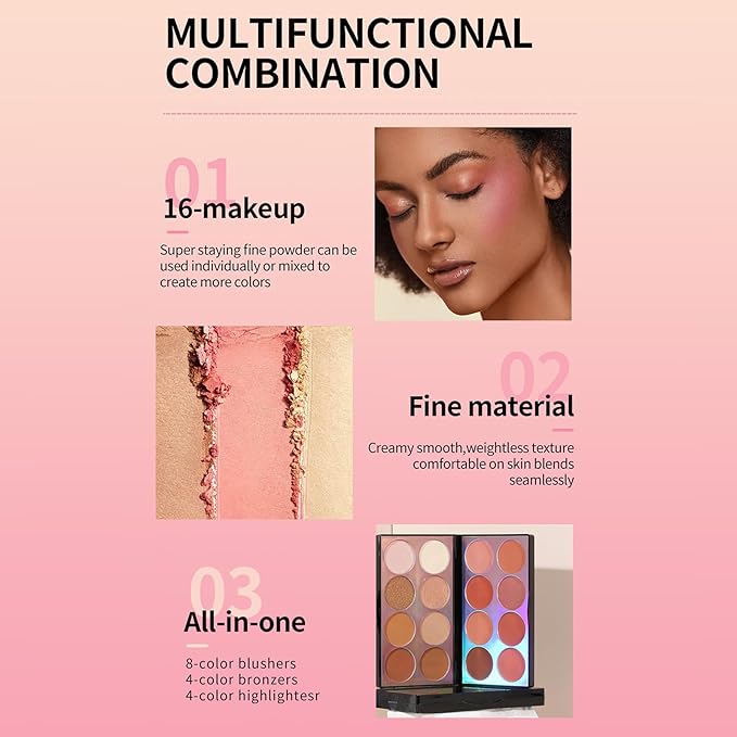 16 Colors Blush Contour Highlighter Makeup Palette