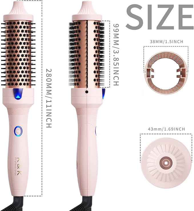 K&K 1.25 Inch Heated Curling Brush with Ceramic Tourmaline Ionic Technology - Volumizing Hot Brush for Root Volume & Loose Curls