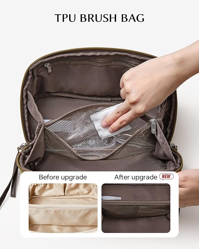 EACHY Travel Makeup Bag,Large Capacity Cosmetic Bags for Women,Waterproof Portable Pouch Open Flat Toiletry Bag Make up Organizer with Divider and Handle