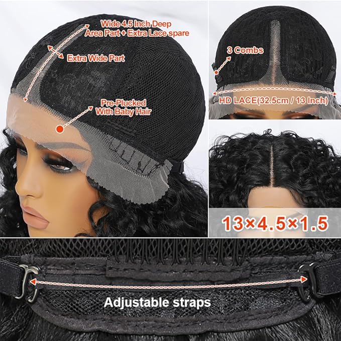Felek 16inch Curly Middle Part Lace Front Wigs Mixed Honey Blonde Jerry Curl Wig T Lace Front Synthetic Pre-Plucked Deep Curly Lace Wigs For Black Women (T4/30)