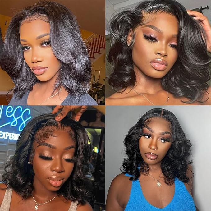Body Wave Glueless Wig Human Hair Pre Plucked Pre Cut Glueless Lace Front Wig Ready to Wear 5x5 Body Wave Closure Wig Human Hair 180% Density Body Wave Pre Plucked Wig Natural Hairline 10 Inch