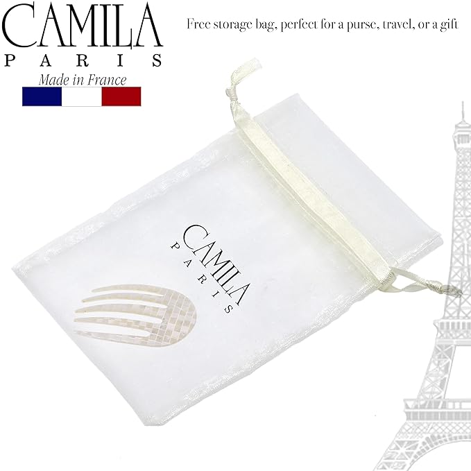 Camila Paris CP3409 French Hair Side Comb Rounded, Nacro White, Handmade French Twist Hair Combs, Strong Hold Hair Clips for Women Bun Chignon, No Slip Styling Girls Hair Accessories Made in France