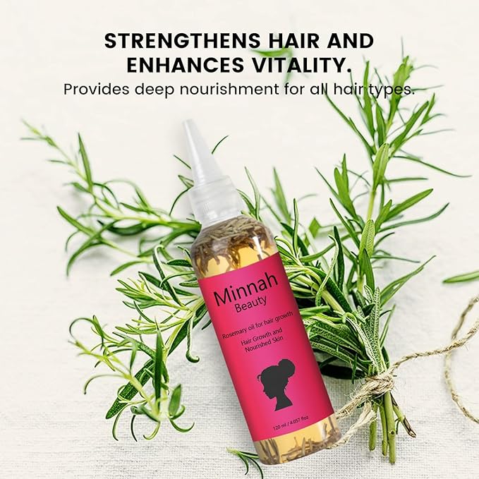 Minnah Beauty Hair Growth Oil - Extra Strength Rosemary + Fenugreek Herbal Hair Growth Oil for Nourished Skin