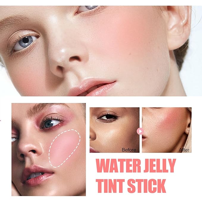 Milk Cooling Water Jelly Tint Blush,Milk Jelly Tint Sheer Lip & Cheek Stain Jelly Blush Stick. (Coral)