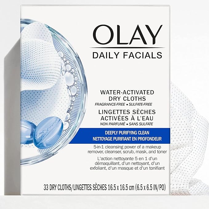 Olay Daily Deeply Clean 4-in-1 Water Activated Cleansing Face Cloths 33ct (Pack of 5)