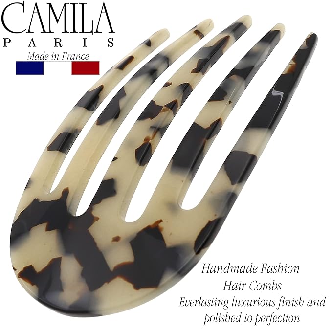 Camila Paris CP3397 French Hair Side Comb Rounded, White Tokyo, Handmade French Twist Hair Combs, Strong Hold Hair Clips for Women Bun Chignon, No Slip Styling Girls Hair Accessories Made in France