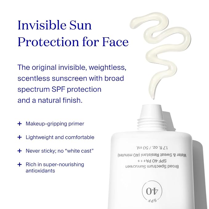 Supergoop! Unseen Sunscreen - SPF 40 - Invisible, Broad Spectrum Face Sunscreen + Makeup-Gripping Primer - Weightless, Scentless, Oil Free - For All Skin Types & Skin Tones - 0.5 fl oz