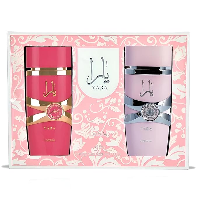 Lattafa Yara 5th Anniversary Edition – Floral, Fruity, Gourmand, Vanilla – 2-Piece Eau de Parfum Gift Set for Women (Yara & Yara Candy, 2 x 3.4 Ounce Sprays)